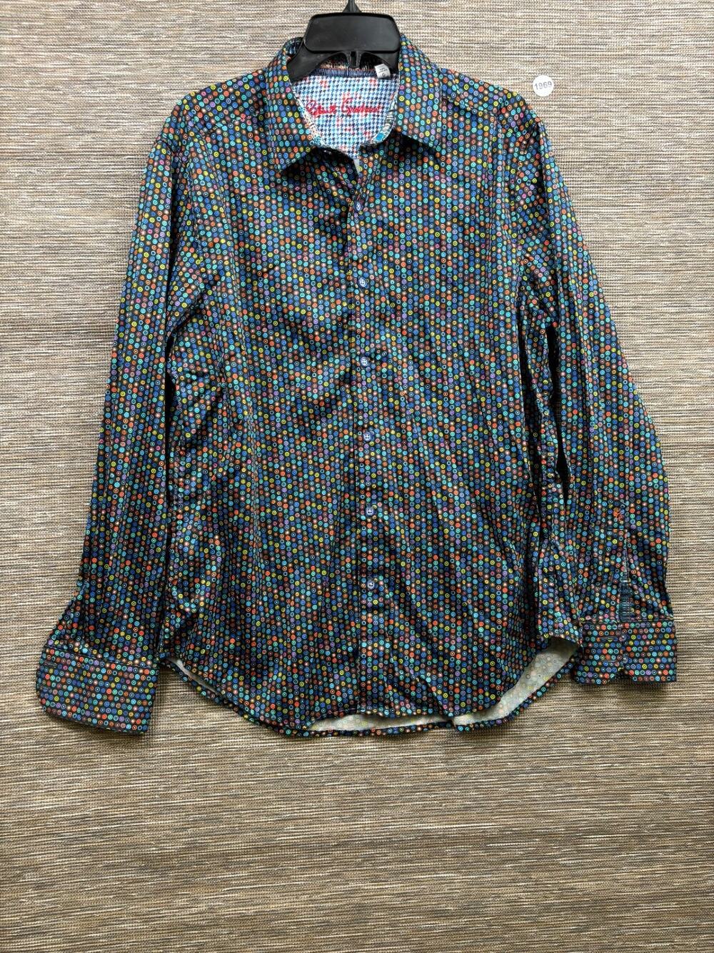 Robert Graham Classic Fit Button Front Shirt Mens L Black Multi Contrast Cuffs